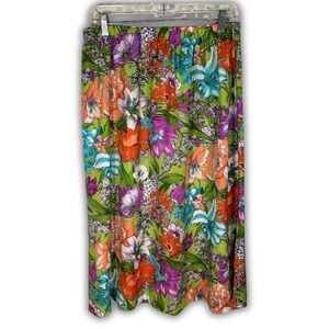 VTG Nikki‎ L Floral Tropical Jungle Print Midi Skirt Elastic Summer Vacation